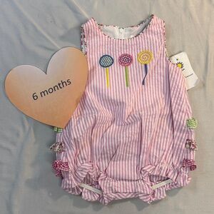 Florence Eiseman - NWT - Seersucker Pink Striped Baby Romper